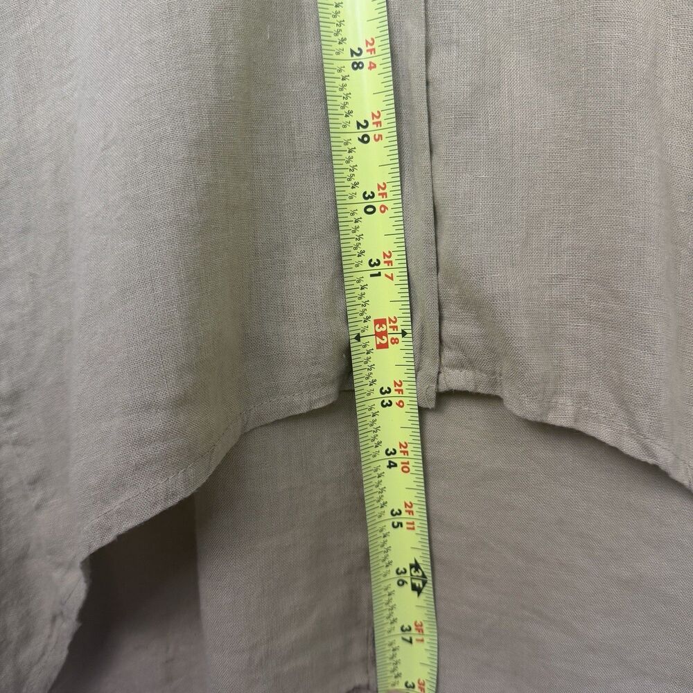 SAGA Green Linen Shirt Dress Pockets OS Lagenlook Long Sleeve Italy Made - Picture 12 of 14